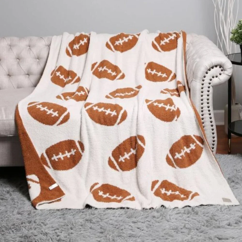 NEW Brown Soft Knit Football Sport Throw Blanket 50x60 Cozy Game Day Home Decor
